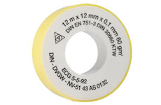 Těsnící teflonová páska 12 m × 12 mm × 0,1 mm, 60 g/m²
