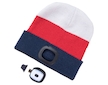 Čepice s čelovkou 45lm, nabíjecí, USB, bílá/červená/modrá, univerzální velikost