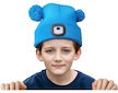 čepice s čelovkou 4x25lm, USB nabíjení, modrá s bambulemi, dětská