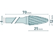 fréza karbidová, kulatý oblouk, pr.12x25mm/stopka 6mm,sek střední(double-cut)