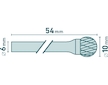 fréza karbidová, kulová, pr.10mm/stopka 6mm,sek střední(double-cut)