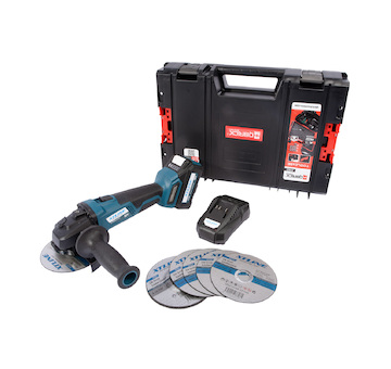 Aku úhlová bruska bezuhlíková 125mm, 18V + baterie 5Ah+ nabíječka + box
