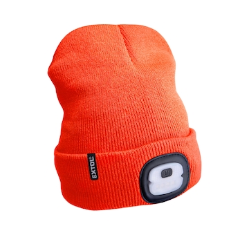 Čepice s čelovkou 4x25lm, USB nabíjení, fluorescentní oranžová, ECONOMY, univerzální velikost