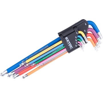 L-klíče TORX prodloužené barevné, sada 9ks, s kuličkou, T10-50, S2