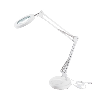 Lampa stolní s lupou, USB napájení, bílá, 2400lm, 3 barvy světla, 5x zvětšení