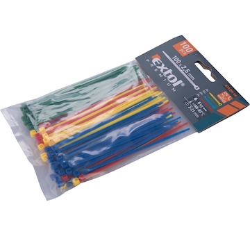 pásky stahovací barevné, 100x2,5mm, 100ks, (4x25ks), 4 barvy, nylon