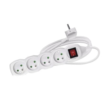 Prodlužovací kabel bílý 4 zásuvky s vypínačem 230V/2m
