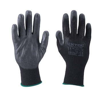 rukavice z polyesteru polomáčené v PU, černé, velikost 10
