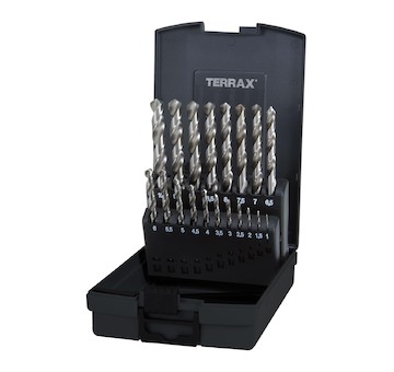 RUKO SADA VYBRUŠOVANÝCH VRTÁKŮ DO KOVU TERRAX HSS-G 19 DÍLŮ | 1-10 MM, PLASTOVÝ BOX