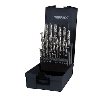 RUKO SADA VYBRUŠOVANÝCH VRTÁKŮ DO KOVU TERRAX HSS-G 25 DÍLŮ | 1-13 MM, PLASTOVÝ BOX