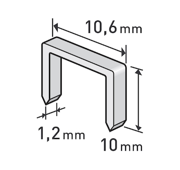 spony, balení 1000ks, 10mm, 10,6x0,52x1,2mm