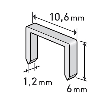 spony, balení 1000ks, 6mm, 10,6x0,52x1,2mm