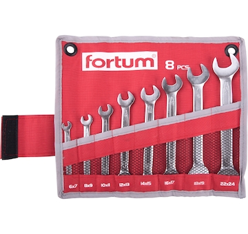 Stranové klíče ploché, sada 8ks, 6-24mm, 61CrV5 FORTUM