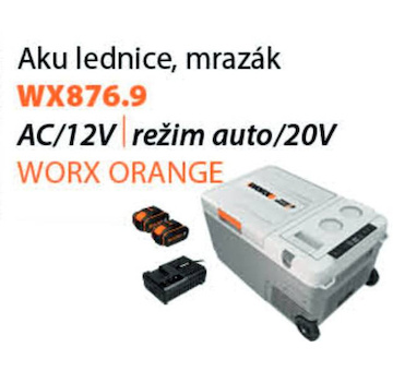 Worx set WX876.9 - Aku lednička / mrazák 20V + WA3611 2x4.0Ah - duální nabíječka - Powershare
