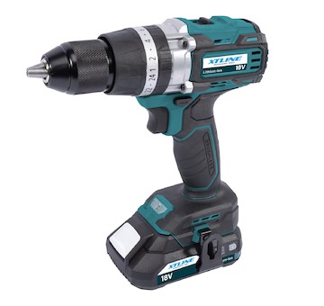 XTLINE AKU VRTAČKA S PŘÍKLEPEM BEZUHLÍKOVÁ 18 V, 70 NM + 2 BATERIE 2.0 AH + NABÍJEČKA 2.4 A
