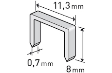 spony, balení 1000ks, 8mm, 11,3x0,52x0,70mm